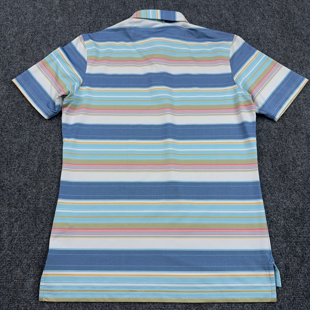 johnnie-O Erwin Performance Polo Mens Small Blue Lake Stripe Preppy Golf Stretch - Picture 6 of 9